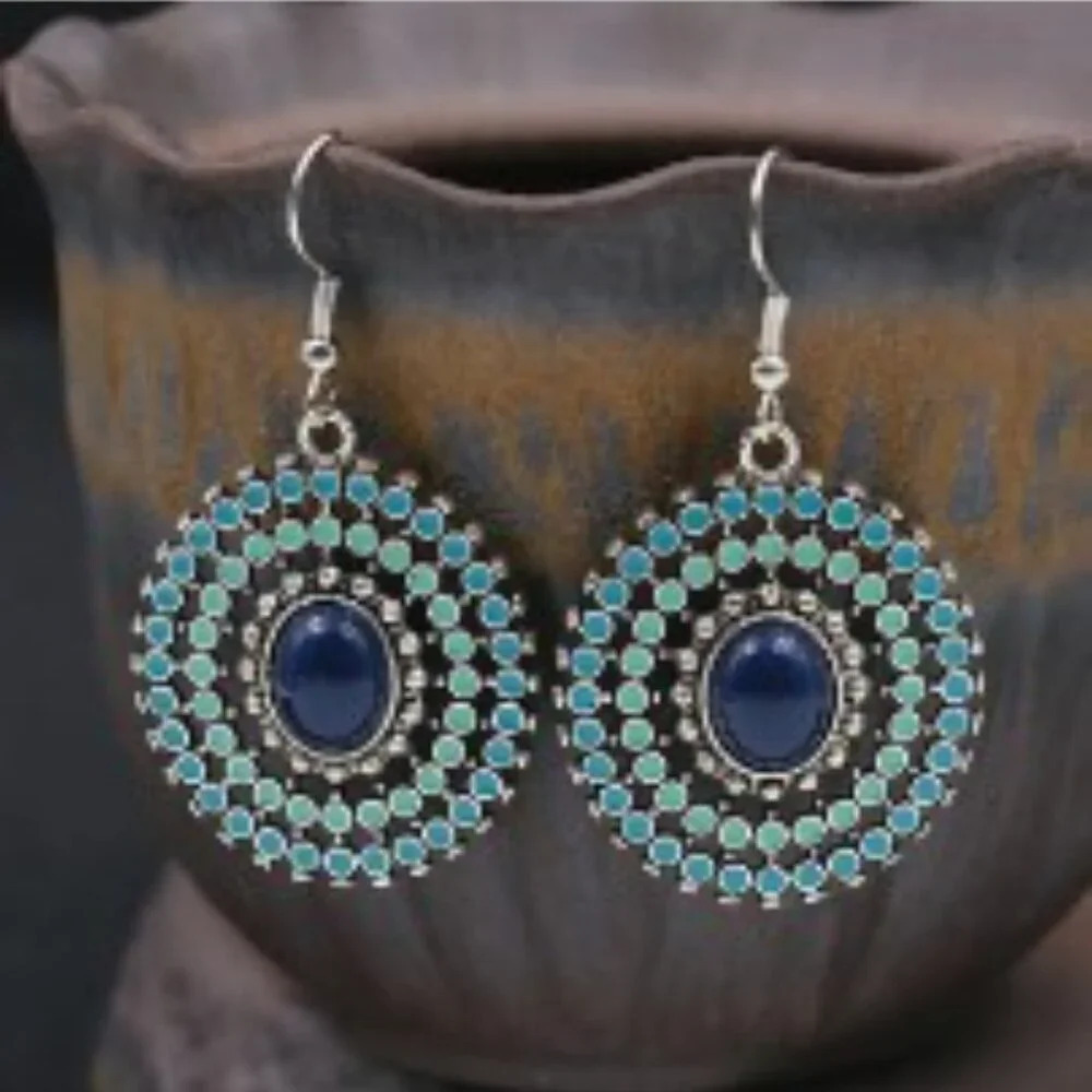 2 pairs! Retro Round Geometric Women's Earrings Bohemian Style Festival - Picture 2 of 5